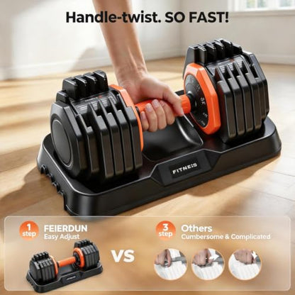 FEIERDUN Adjustable Dumbbell Set, Weight Set for Home Gym, 5/10-in-1 Free Weight Adjustable Dumbbells, Single Hand Twist Adjust with Non-Slip Handles, 90% Space Saving Strength Training for both Men&Women - color: 10 Weight Settings - 25 LB/Pair (50 LB To