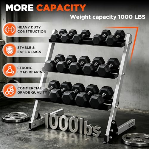 DERACY Dumbbell Rack, 3-Tier Dumbbell Weight Rack for Home Gym, Dumbbell Set Organizer for Dumbbell Kettlebell Barbell, Heavy Duty Weight Storage Rack, Dumbbell Stand Only