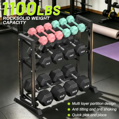 Eocnrhe Dumbbell Rack Stand Only, Weight Rack for Home Gym, 3-Tier Adjustable Dumbell Rack Heavy-Duty Weight Stand for Dumbbells Kettlebells - size: 18.7"D × 33.26"W × 35.82"H