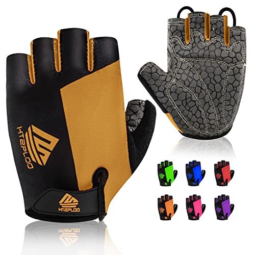 Bike Gloves for Men Women with Anti-Slip Shock-Absorbing Pad, Light Weight Half-Finger Cycling Gloves - color: Black&glod, size: Large