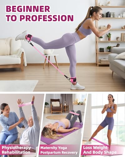 Resistance Bands Set – Resistance Band and Adjustable Ankle Exercise Bands with Cuffs Great Equipment for Training, Working Out, Yoga,Home Gym with Training Guidance & Carry Bag,Set of 8 - color: Pink