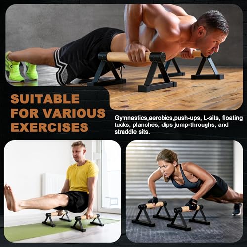 Wood Push Up Bars Parallettes Bars with Rubber Feet, Anti-slip Handstand Bars for Calisthenics, Equipment for Home, Push Up Handles for Floor, Handstand Push Up Handles, Support 600 LB