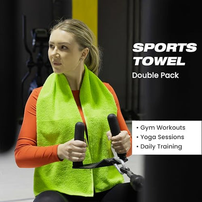 Sports Towel - Double Pack (2 Pieces), 12"x51", Lime Green, 100% Cotton - Oeko-Tex Certified, Very Absorbent and Quick-Drying, for Fitness, Gym and Yoga - color: Neon Green