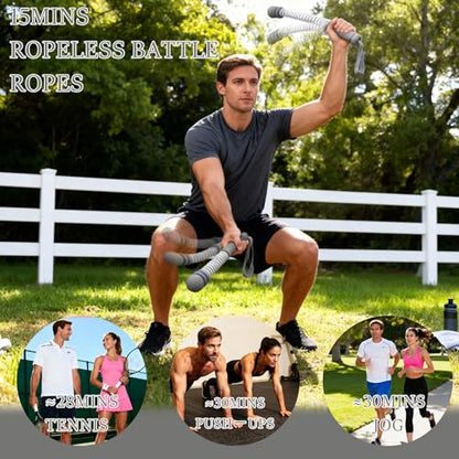 Ropeless Battle Ropes for Exercise Workout Rope, Portable Workout for Home Gym, Exercise Battle Ropes for HIIT Workouts, Low-Impact Cardio Training (Grey with Ring) - style: Grey with ring