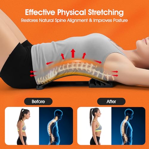 Premium Back Stretcher for Lower Back Pain Relief – 4-Level Adjustable Lumbar Support Board with Soft EVA Massage Strip – Durable & Portable Back Cracker to Release Tension and Reset Your Day (Black)