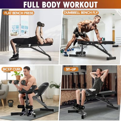 Muti-functional Adjustable Weight Bench/Workout Bench with Barbell Rack Set for Home Gym, Upright Incline Flat Exercise Benches with Preacher Pad