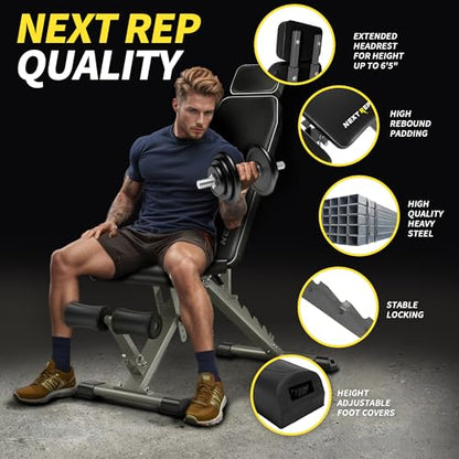 Adjustable Weight Bench,1000 LB Fast Folding Workout Bench for Home Gym Strength Training, Incline Decline Flat Utility Bench Press for Full Body Workout, Upright Storage Yellow Exercise Bench