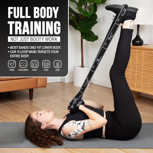 Elastic Yoga Strap with 11 Loops – Premium Stretch Band for Flexibility, Physical Therapy, Pilates, Leg & Full-Body Exercises – Non-Slip Fabric Resistance Band for Mobility & Strength Training