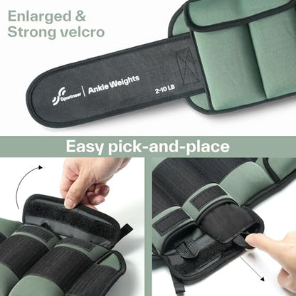 Sportneer 20lbs/Pair Adjustable Ankle Weights for Women & Men - color: Olive