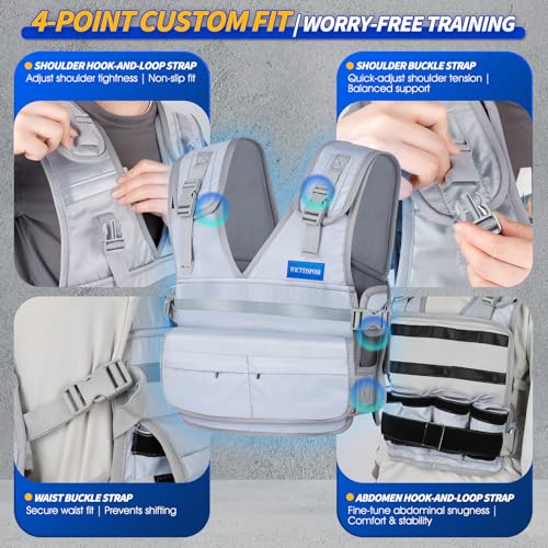 Adjustable Washable Weighted Vest for Women Men, Flexible Cushioning & 4-Layer Breathable Fabric, V-Neck for Walking, Running & Strength Training