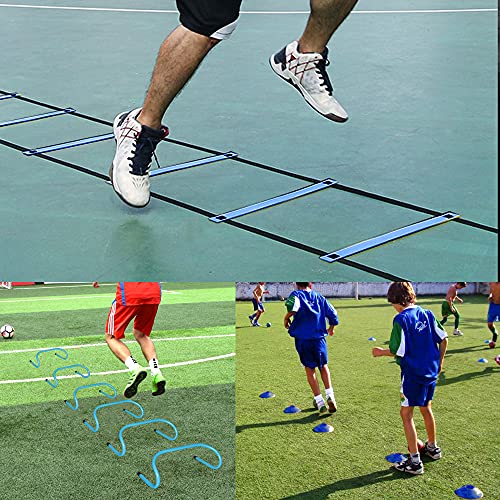 TNZMART Agility Ladder and Disc Cones Training Set Adjustable Rungs Training Ladder with 10 Plastic Sport Cones for Training - color: Blue, 6 hurdles