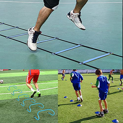 TNZMART Agility Ladder and Disc Cones Training Set Adjustable Rungs Training Ladder with 10 Plastic Sport Cones for Training - color: Blue, 6 hurdles