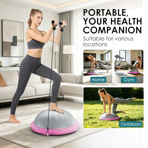 Half Balance Ball Trainer - Balance Ball Trainer with Resistance Bands and Foot Pump,Stability Ball for Exercise, Full-Body Workouts, Home Gym - color: pink