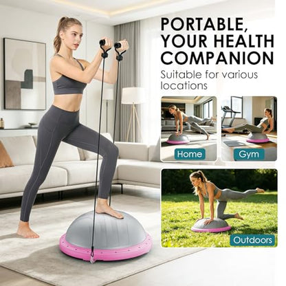 Half Balance Ball Trainer - Balance Ball Trainer with Resistance Bands and Foot Pump,Stability Ball for Exercise, Full-Body Workouts, Home Gym - color: pink