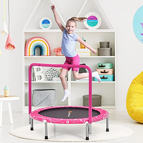 Goplus 36” Foldable Mini Trampoline for Kids, Toddler Trampoline with Full Covered Handle and Safety Pad, Portable Fitness Rebounder for Indoor Outdoor, Max Load 330 LBS