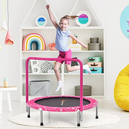 Goplus 36” Foldable Mini Trampoline for Kids, Toddler Trampoline with Full Covered Handle and Safety Pad, Portable Fitness Rebounder for Indoor Outdoor, Max Load 330 LBS