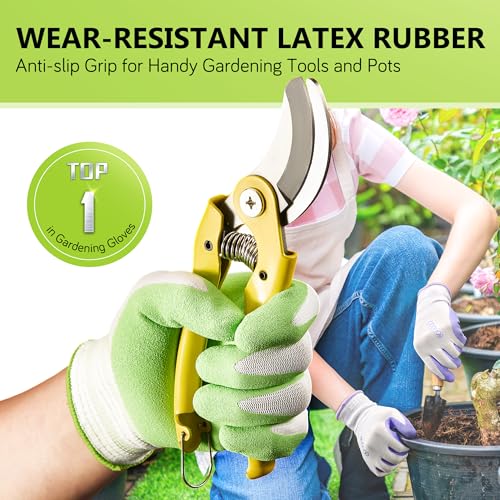 COOLJOB 6 Pairs Gardening Gloves for Women, Breathable Rubber Coated, M - color: Lavender Purple, Apple Green, size: Medium (Pack of 6)