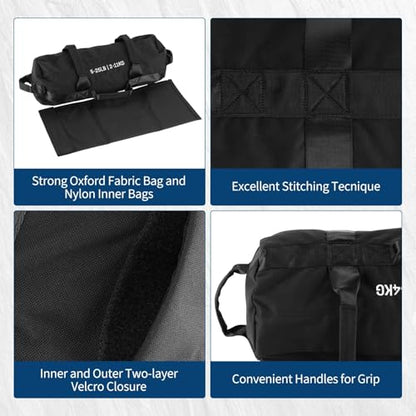 Adjustable Fitness Sandbags with Handles, Heavy Duty Sand Bags for Weight Training, Powerlifting, and Full-Body Exercise, Includes Unfilled Inner Bag