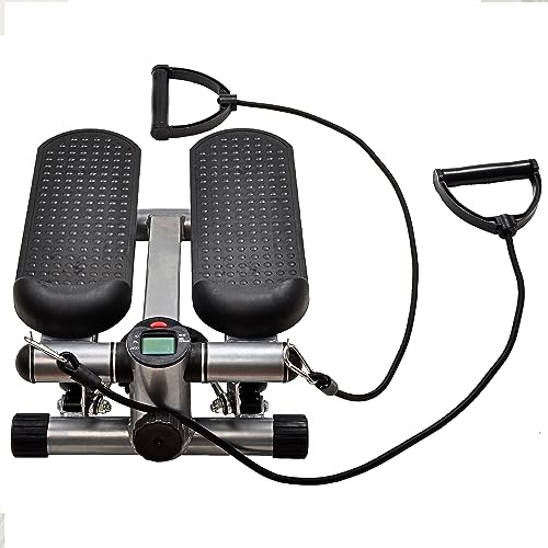 BalanceFrom Mini Stepper Exercise Machine, 300 Pound Weight Capacity – Compact Home Gym Equipment with Resistance Bands, LCD Monitor, Adjustable Height, and Non-Slip Footplates