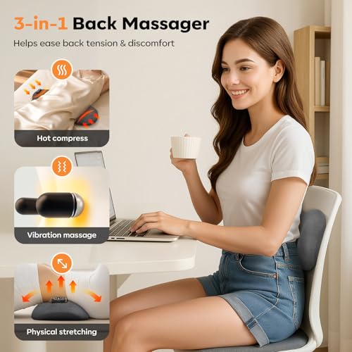 Rechargeable Cordless Lower Back Massager with Heat & Vibration - 3-in-1 Dynamic Lumbar Traction Device for Spine Decompression, Comfort & Muscle Tension Relief