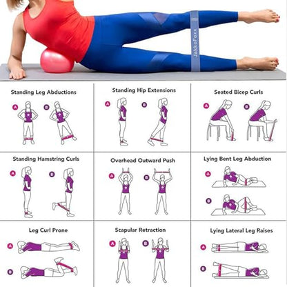 Resistance Bands Legs Hip Stretching Workout Elastic Rubber Loop with Exercise Fitness Guidance Men Women Yoga Pilates Gear Come with Carry Bag