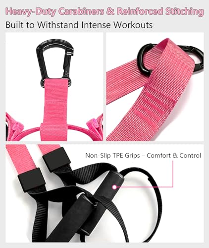 Home Resistance Training Kit - Full Body Workout Equipment with Suspension Straps, Handles & Door Anchor (Pink)