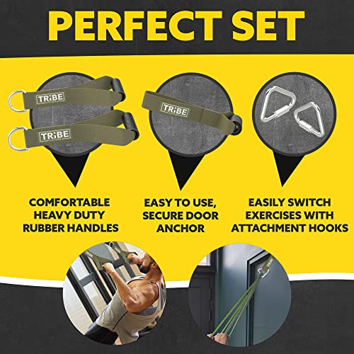 Tribe Lifting Resistance Bands for Working Out Men and Women - Set of 5 Pull Up Bands for Strength Training, Exercise Bands with Handles, Door Anchor and Bar Options for Home Gym