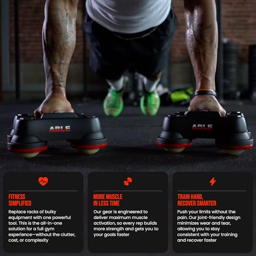 -ABLE Multi-Directional Fitness Gliders (Pair) – Patented 360° All-in-One Bodyweight Training System, Ab Roller, Push Up Bars & Core Sliders – Portable Home Gym Equipment for Full Body, Chest & Ab Workouts