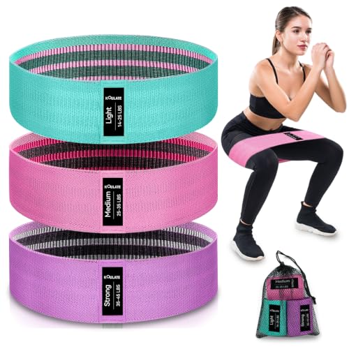 Exercise Bands, 3 Levels Fabric Resistance Bands for Working Out, Workout Bands Resistance for Women & Men, Multi-Colored Fabric Booty Bands for Leg Strength Training, Rehab, Yoga - color: Pink
