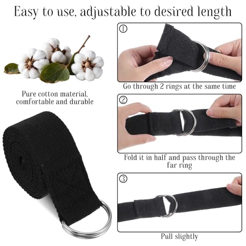 12 Pack Yoga Straps for Stretching, 6 Ft Black Exercise Bands with Adjustable D Ring Buckles for Pilates, Gym Fitness, Flexibility Training, Men Women