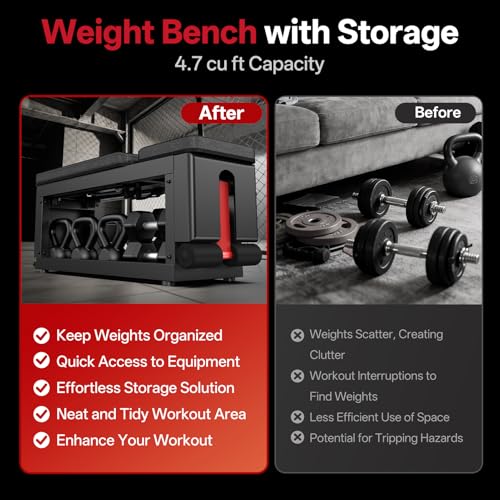 JOROTO 5-in-1 Adjustable Weight Bench with Cable Crossover, 990 LBS Weight Bench With Storage, Combining Adjustable Bench, Cable Crossover Machine, Storage Box with Wheels in One Compact Unit