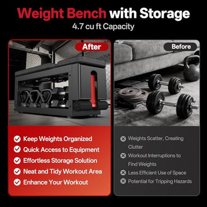 JOROTO 5-in-1 Adjustable Weight Bench with Cable Crossover, 990 LBS Weight Bench With Storage, Combining Adjustable Bench, Cable Crossover Machine, Storage Box with Wheels in One Compact Unit