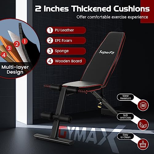 GYMAX Weight Bench, Adjustable Bench Press with 8 Back Positions & 3 Foot Positions, Padded Back & Seat Cushions, Incline/Decline/Flat Workout Bench for Weight Lifting Strength Training Home Gym
