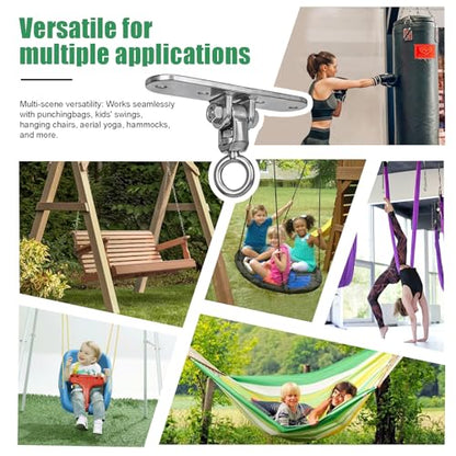 Heavy Duty Swing Hanger with Threaded Buckle 800 LBS Capacity 360+180 Full Swivel Stainless Steel Hammock Hanger Durable Hardware Accessories for Porch, Playground, Yoga, Heavy Bag