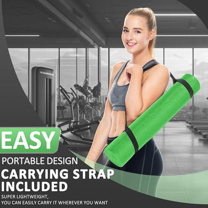 Signature Fitness All Purpose 0.25 Inch Thick High Density No Tear Exercise Yoga Mat with Strap & Lightweight Features for Indoor & Outdoor Use, Green