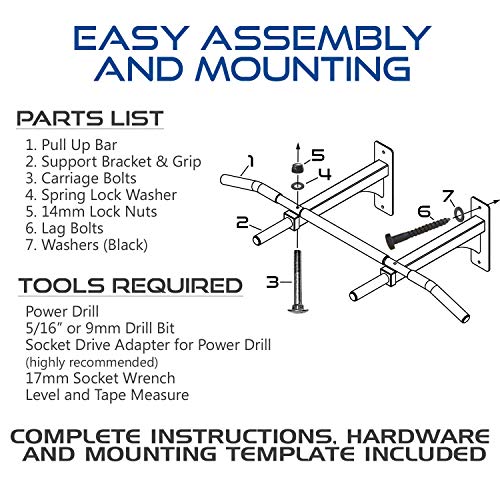 Wall Mount Pull Up Bar with Extra Clearance, Fits 16" Studs by Ultimate Body Press - color: Wall Mount Pull Up Bar