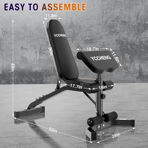 Muti-functional Adjustable Weight Bench/Workout Bench with Barbell Rack Set for Home Gym, Upright Incline Flat Exercise Benches with Preacher Pad