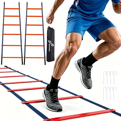 Sportneer Agility Ladder Speed Training Set 12 Rungs 20ft Detachable Exercise Ladders in 2pcs (6 rungs Each) with Ground Stakes for Soccer Football Footwork Training Ladder with Carry Bag - color: Orange