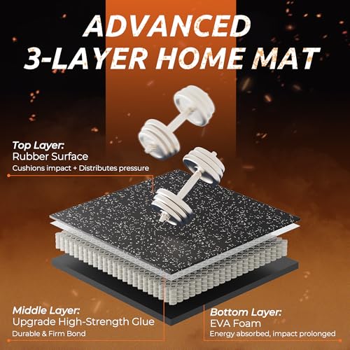 0.6" Thicker Rubber Top Gym Flooring for Home Gym, 12 Pcs 48 Sq Ft Workout Mats, Exercise Mat, Interlocking Rubber Floor Mats with High Density EVA Foam for Garage, 24 x 24in, Black/Grey - size: 12 Tiles (48 Sq Ft)