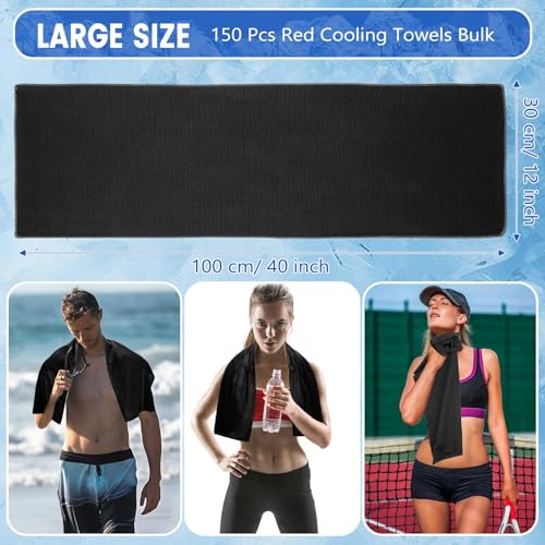 150 Pack Cooling Towels Bulk 40 x 12 Inch Large Chilly Breathable Sweat Sports Cold Towels Sublimation Microfiber Ice Neck Rag for Hot Weather Workout Gym Team Gift (Black) - color: Black