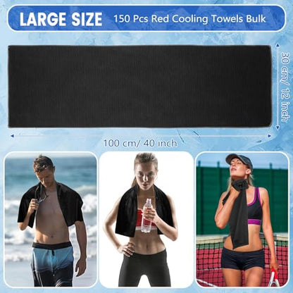 150 Pack Cooling Towels Bulk 40 x 12 Inch Large Chilly Breathable Sweat Sports Cold Towels Sublimation Microfiber Ice Neck Rag for Hot Weather Workout Gym Team Gift (Black) - color: Black