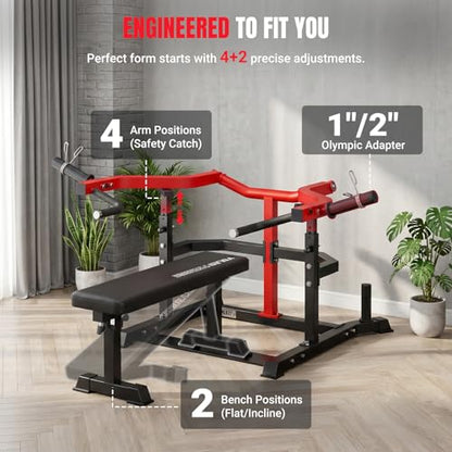 YOLEO Chest Press Machine, 1100LBS Bench Press Machine with Separate Press Station & Adjustable Weight Bench, Independent Converging Arms - color: Red-Black 2.0