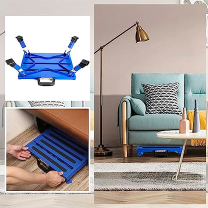 Aluminium RV Steps Adjustable Folding Step Stool with Non-Slip Rubber Feet, Stable Platform, Safety Strips, Handle, Easy Carry, Outdoor Camper Trailer Travel - Blue