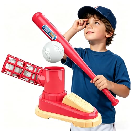 Kids Sports Baseball Toy Set,Trainer Hitting,Tee Popper Batting Training,Indoor/Outdoor,Durable Nylon Strength,Hitting Tee Popper Perfect Swings Tballs Training Equipment with 6 Balls