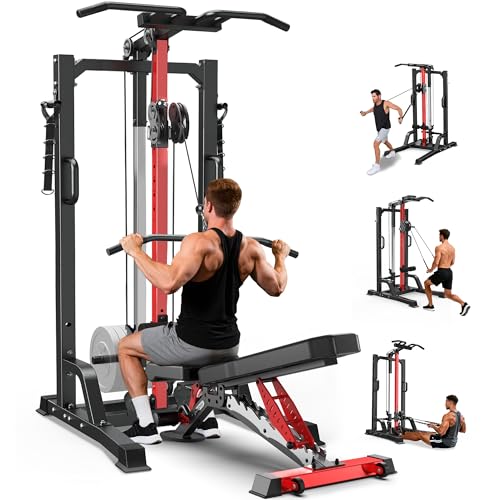 Pull Up Bar Power Tower Dip Station,Cable Machine-Integrated 450LBS Multi-Function Adjustable Height Fitness Strength Training Equipment for Home Gym Strength Training Equipment - color: Black01