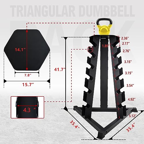 Balelinko Dumbbell Rack Stand Only, 6 Tier Triangular Frame Dumbbell Rack, Dumbbell Holder with 18 Dumbbell Storage Placements, 900 lbs Weight Capacity Weight Storage Stand for Home Gym，Black