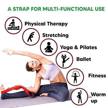 Stretching Strap for Yoga, Flexibility, Rehabilitation - 2 Free Exercise Ebooks - Get Flexible with 12-Loop Stretch Band for Rehab, Recommended by Physical Therapists and Trainers