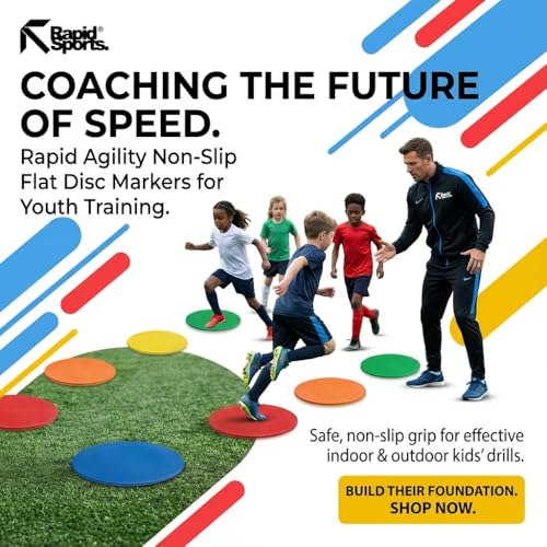 Fitness Health Flat Set of 10 Round Disc Markers - Strong, Durable & Thick Rubber Discs - 21cm Multi-Coloured Discs - Non-Slip Spot Markers for Outdoor, Indoor Use - Suitable for Hard, Soft Surfaces