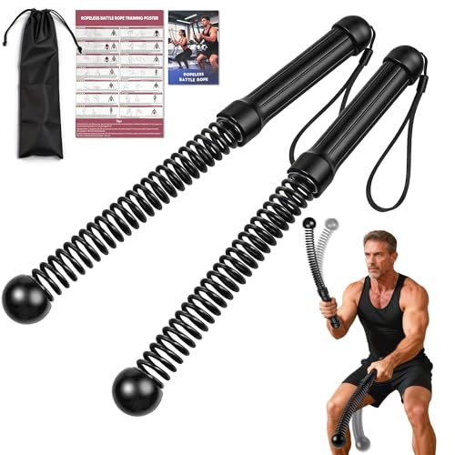 Weighted Ropeless Battle Ropes, Heavy Duty Portable Cordless Battle Rope for Home Gym with Poster, Cordless Battle Rope with Storage Bag for Strength Training, Fitness Equipment for Men & Women(Black) - style: Black
