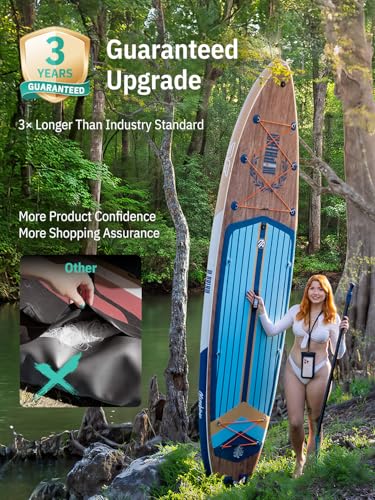 Niphean (Extra Large) Inflatable Paddle Board, SUP for 2+1 People/Family 500lbs Capacity Stand Up Paddle Board with SUP Accessories, StabilTrac Fin Non-Slip Paddleboard for Adults - color: Dark Gray